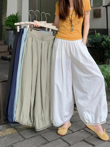 MQTIME  -  M-XL Women Hollow Out Bloomers Pants Summer Gentle Casual 2025 Camping Daily Streetwear Fashion New Lace Chic